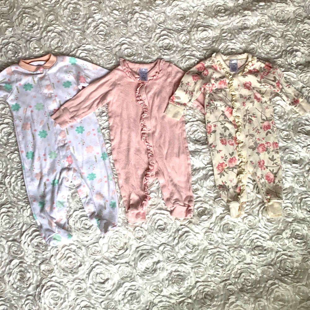 3/$30 bundle of three pajama onesies size 3-6 months